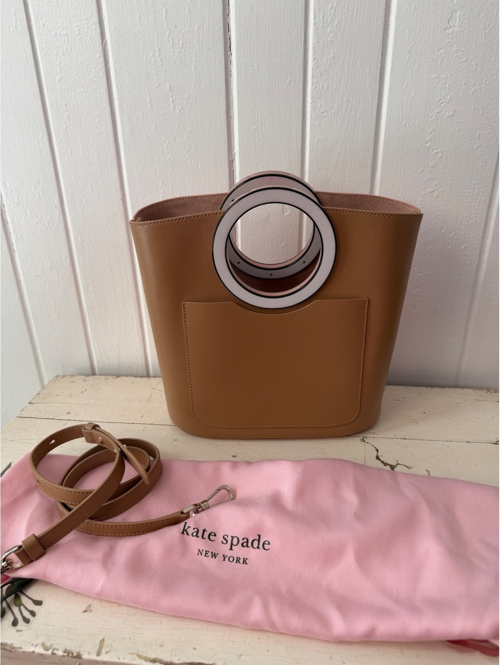 Kate Spade New York Two-Tone Leather Bucket Bag with Detachable Strap and Dust P - Picture 2 of 8